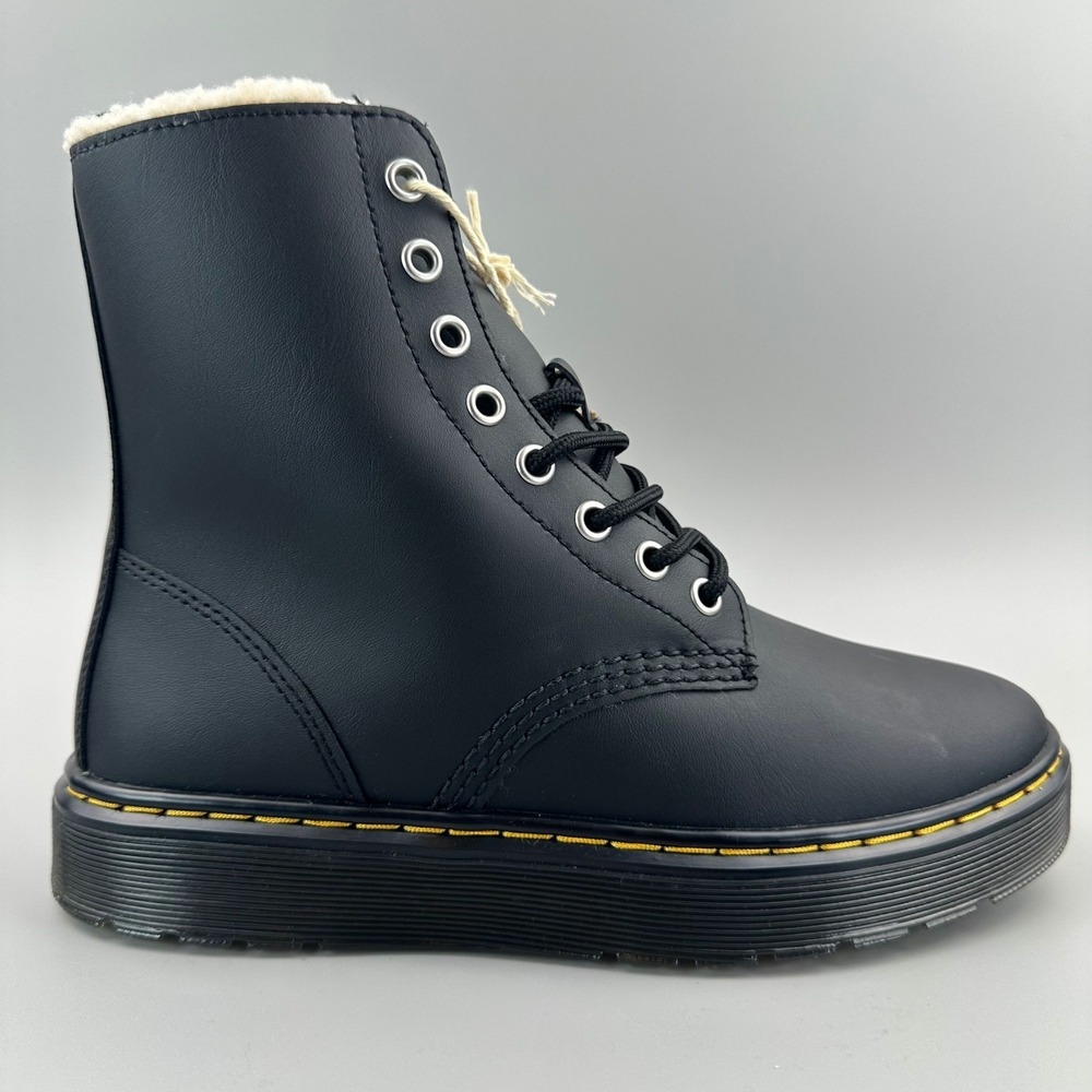 Dr. Martens Zavala Fur Lined Women Size 7 Black Leather Combat Boots NEW
